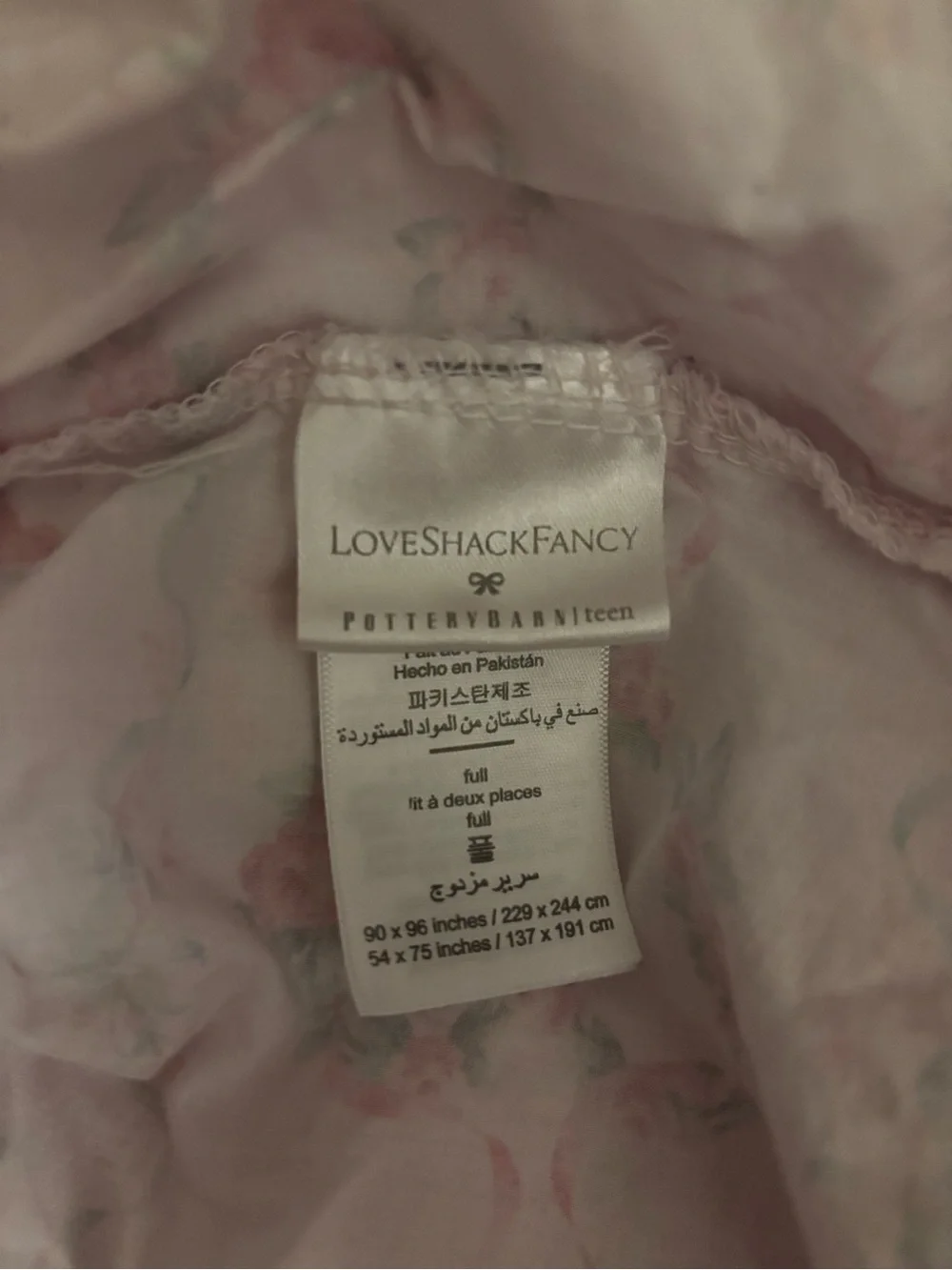 LoveShackFancy Organic Floral Heart Sheet Set, Full, Pink Multi